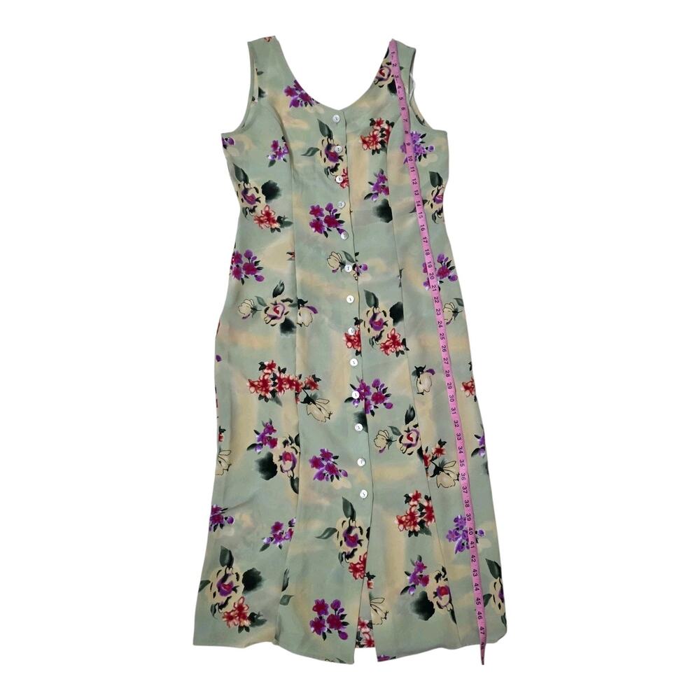 R&K Floral Midi Dress Womens Sleeveless Button Front Cottagecore Green Size 6P - Picture 6 of 7